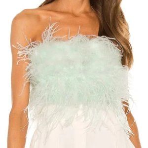 EXCELLENT LAMARQUE x REVOLVE Zaina Top MINT Green Feather Bandeau Crop M